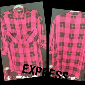 Express Medium Red & Black Plaid Portofino Shirt